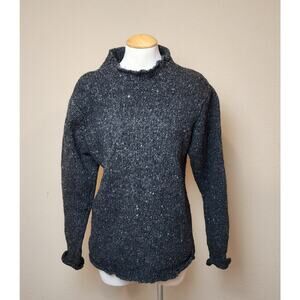 Carrdigdonn Irish 100% Wool Sweater Heather Gray Roll Cuff Long Sleeve Medium